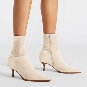 Chic Kitten Low Heel Ankle Booties Beige